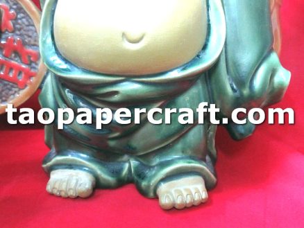 Ceramic Chinese Ancient Character Carrying Tokens Figure 陶瓷人物攜帶招財進寶