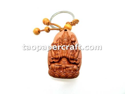 Four-Armed Avalokiteshvara Figure Wooden Key Chain 四臂觀音木鑰匙扣